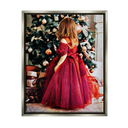 Stupell Industries Child On Christmas Day Gifts Framed Floater Canvas Wall Art